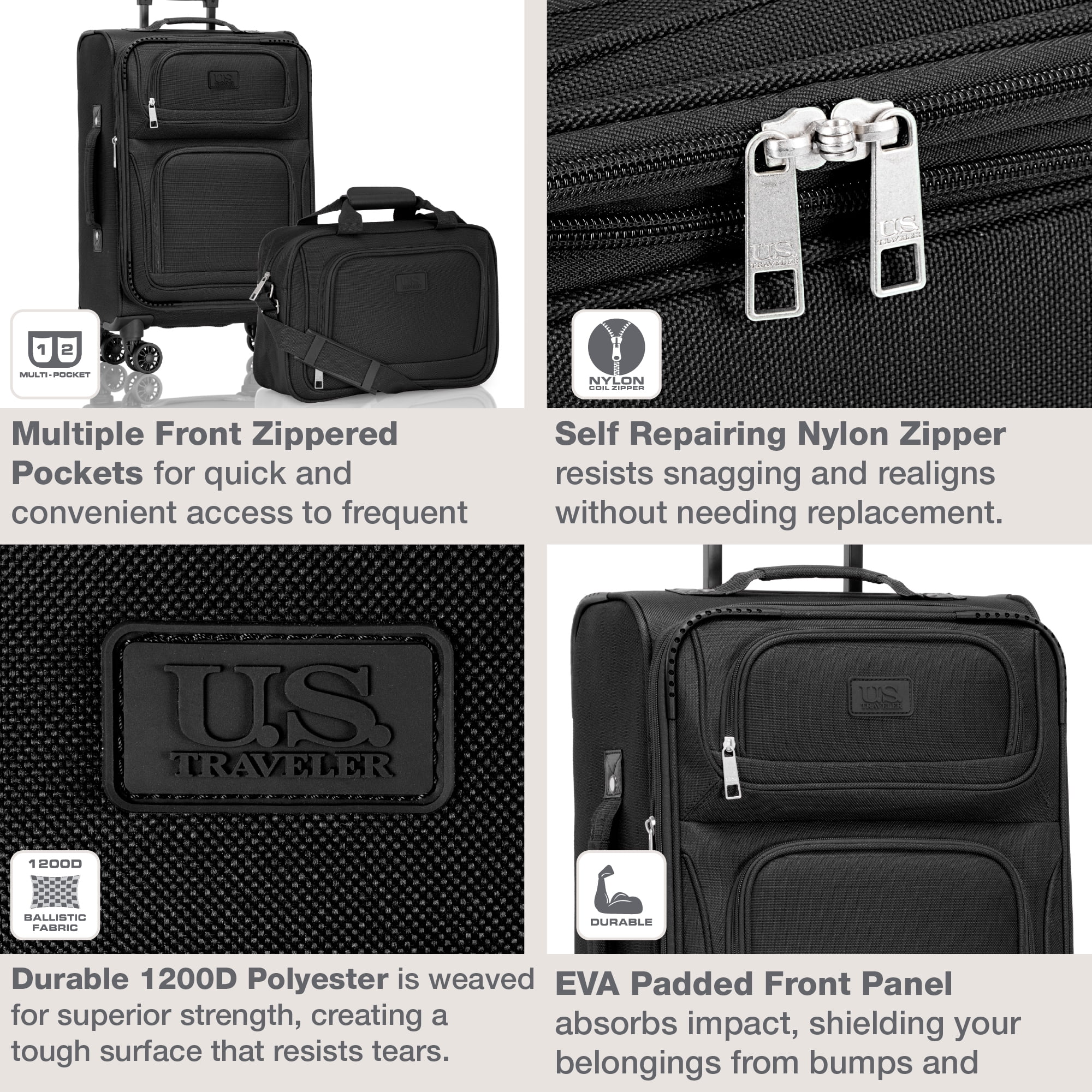 U.S. Traveler Rio Expandable Softside Carry-on - Spinner Wheels, TSA-Approved, 22-Inch Lightweight Travel Suitcase, Black
