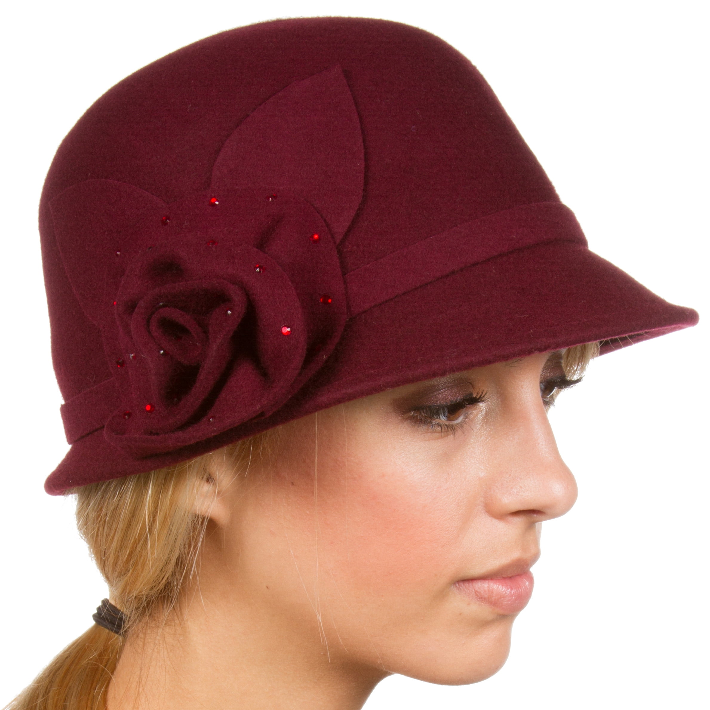 Wool Cloche Bell Hat - Burgundy 