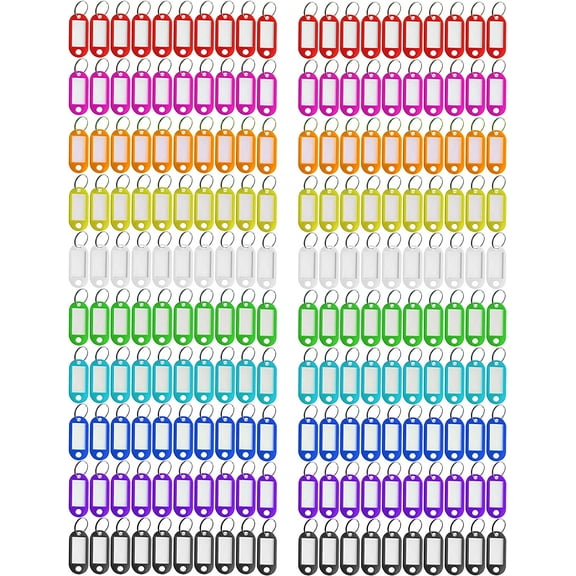 Key Tags Plastic Coded Key ID Label Key Tag Split Ring Keyring - with Label Window Ring Holder 200 Pack 10 Color
