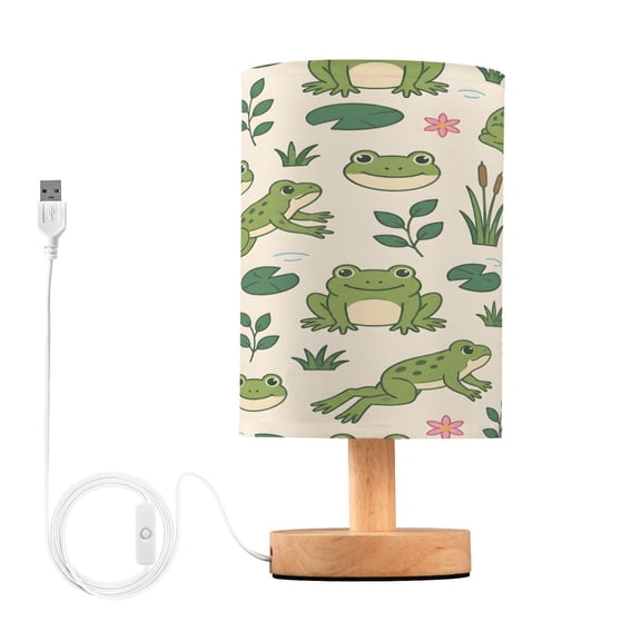 Cute Flog Table Lamp, Fully Dimmable Nightstand Lamp with USB and Linen Fabric Shade, Modern Gifts for Bedroom, Living Room, Office