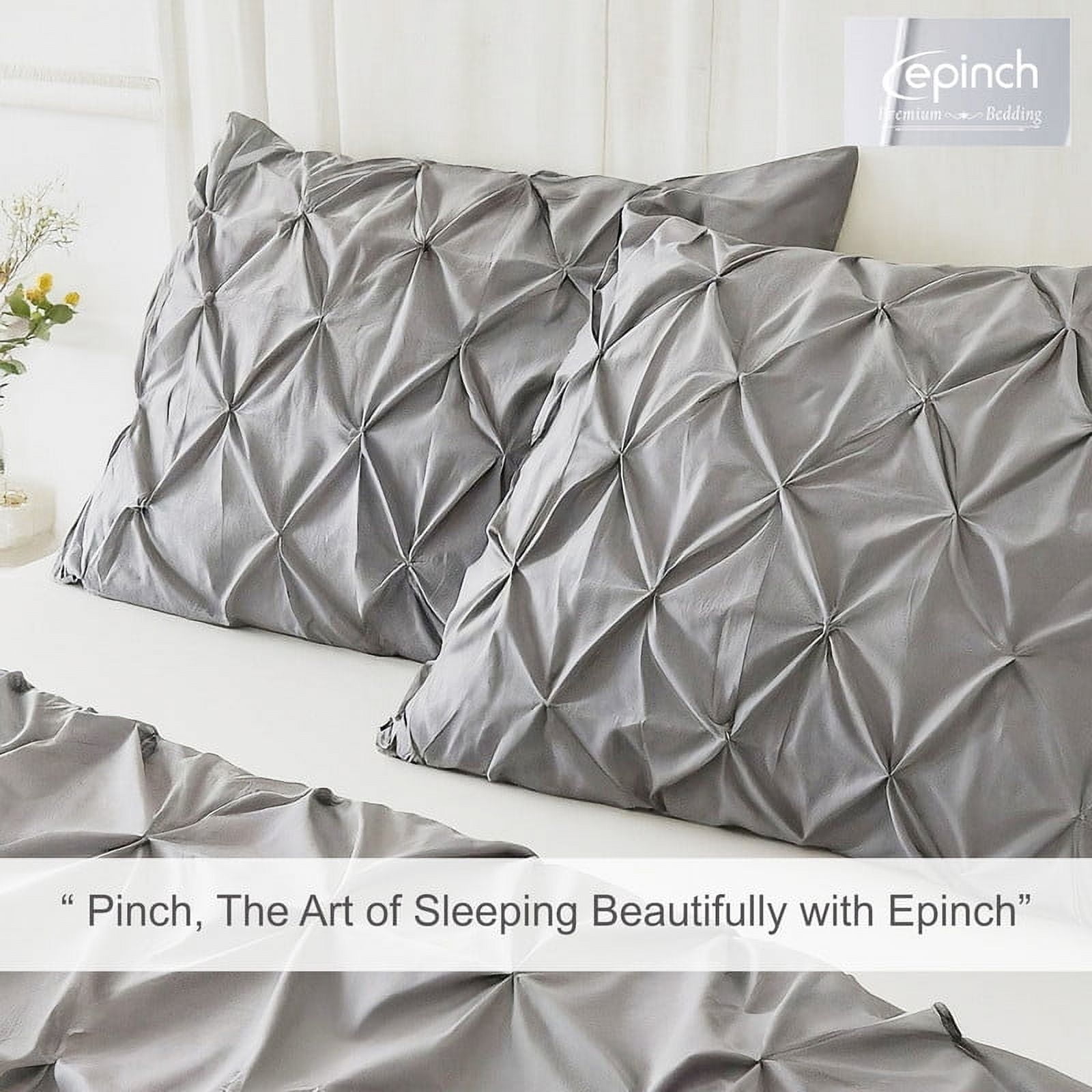 Pinch Pleated Duvet Cover Set 1200TC 100% Cotton Luxurious Home 3-Piece 1-Pinch Duvet Cover 2-Pinch Pillowcase Zipper Tie Closure Pack of 1