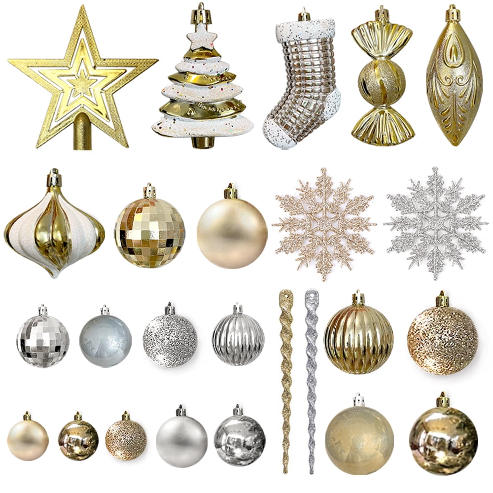 109pcs/Set Gold Christmas Ornaments Set 2022 Decorative Christmas Tree Decorations, Various 25