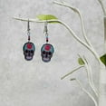 thumbnail image 2 of Day of the Dead Sugar Skull Holiday Graphic Dangle Earrings - Womens Fashion Handmade Jewelry Themed Accessories, 2 of 2
