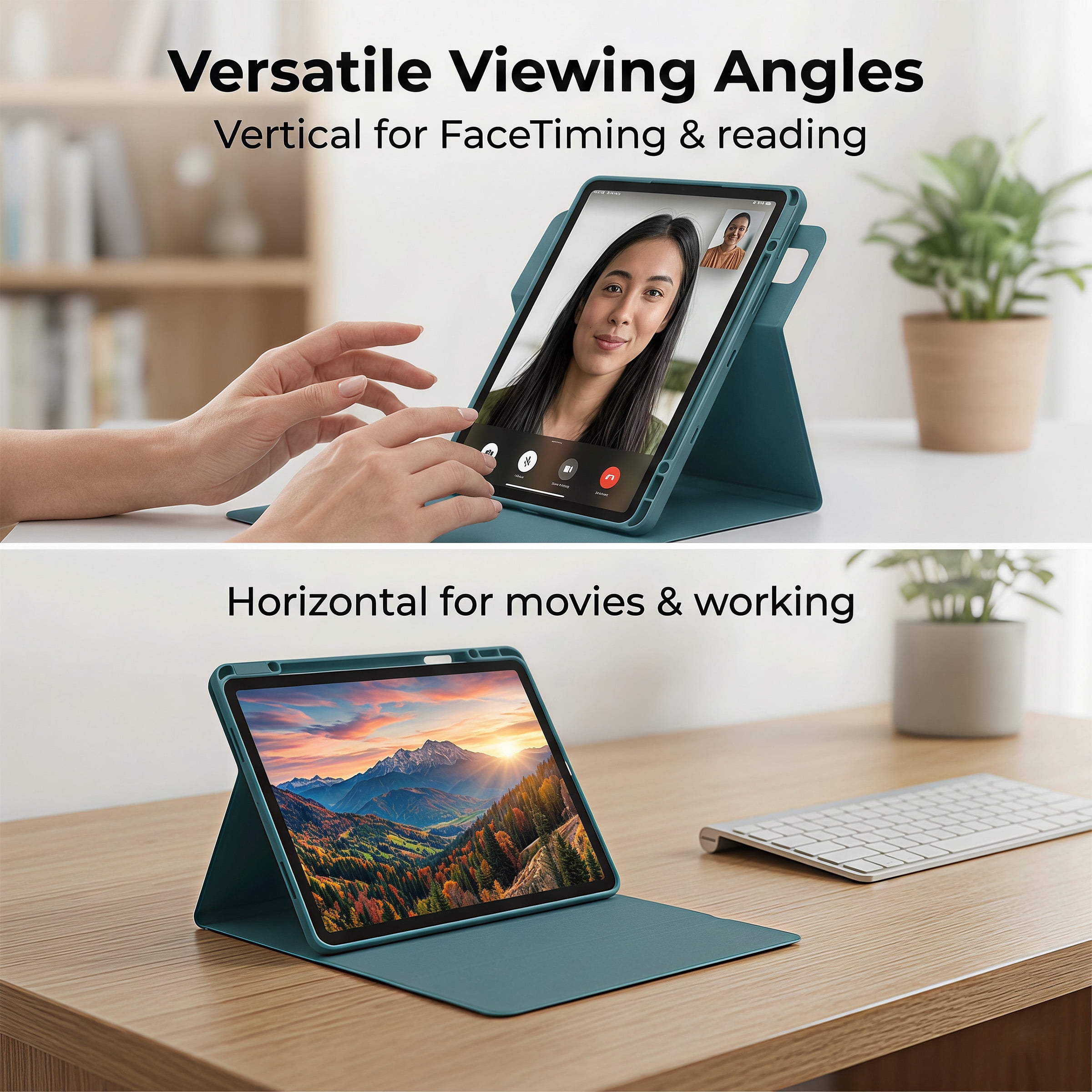 SENYOSON iPad Air 11" Case (2025/2024) - 360° Rotating Stand with Magnetic Detachable Cover, Clear Acrylic Back, Auto Sleep/Wake, Apple Pencil Holder