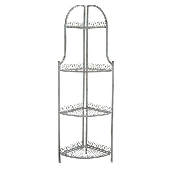 4-Tier Corner Bakers Rack In Antique Dark Green Wrought Iron Finish