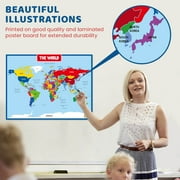 UNCLE WU Laminated World Map Poster for Home, School, Classroom - 18 x 24