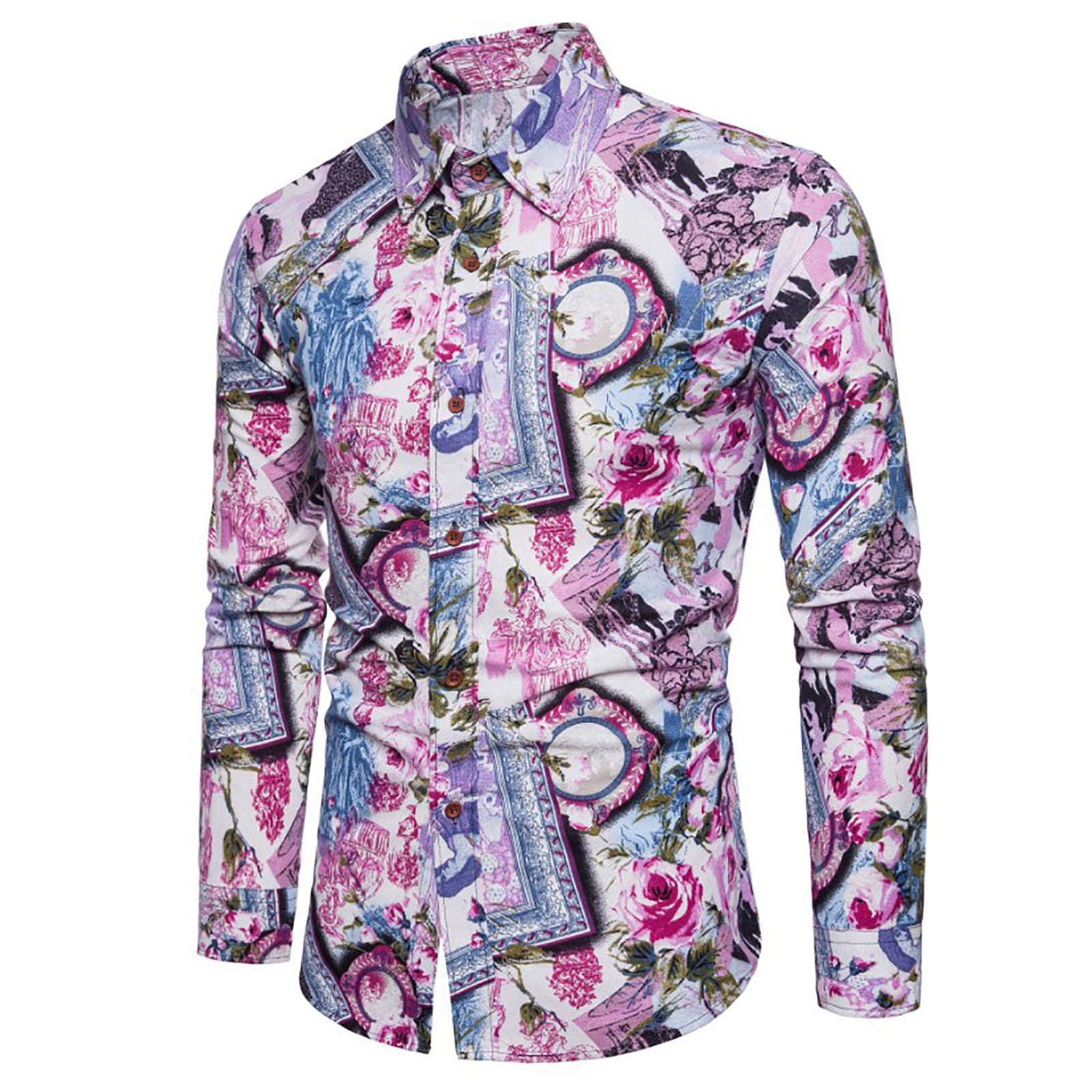 Floral Shirt Collar Mens Plus Size Shirt 
