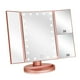 thumbnail image 1 of Flymiro Espejo de maquillaje triple iluminado con aumento de 3x/2x, 21 luces LED y pantalla táctil, rotación libre de 180 grados, espejo cosmético para encimera de viaje (oro rosa), 1 of 5