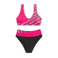 thumbnail image 1 of Ketyyh-chn99 Swimsuit Women Two Piece Tankinis for Women High Waisted 2 Piece Tankini Set for Women Tummy Control Color Block Striped Swimsuit Knit Ribbed Bathing Suit Hot Pink,L, 1 of 5