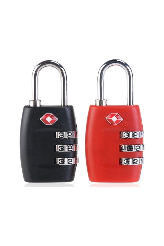 2pcs TSA-335 TSA Approved Security Luggage Padlock 3- Combination Password Lock Padlock (Red+Black)