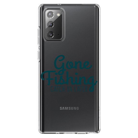 DistinctInk Clear Shockproof Hybrid Case for Galaxy Note 20 ULTRA (6.9" Screen) - TPU Bumper Acrylic Back Tempered Glass Screen Protector - Gone Fishing Catch Ya Later