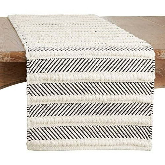 Fennco Styles Modern Black Striped Cotton Table Runner 16" W x 72" L - Chunky Weave Table Cover for Home Décor, Dining Table, Banquets, Family Gathering and Special Events