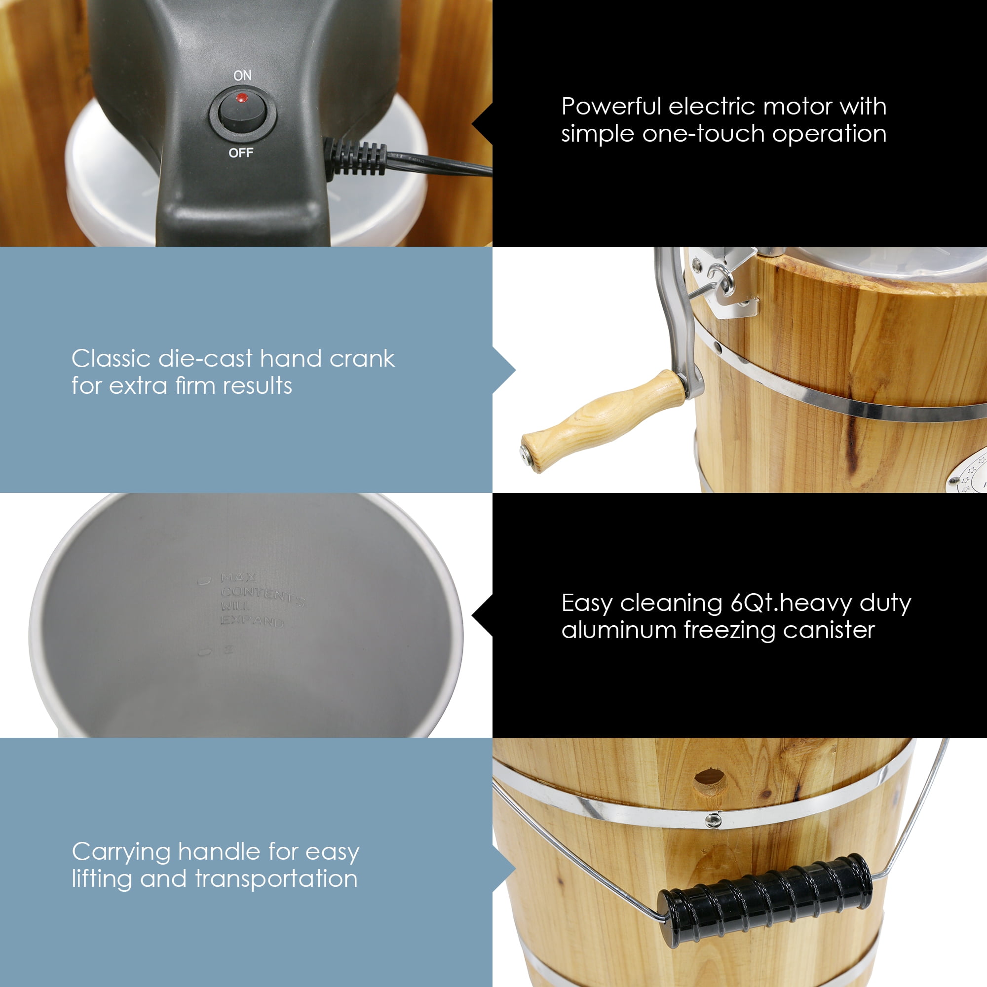 Elite Gourmet 6Qt. Old Fashioned Pine Bucket Electric/Manual Ice Cream Maker