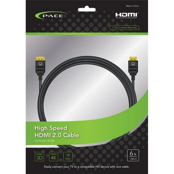 Pace PCE118-006 6 ft. HDMI Cable, Black