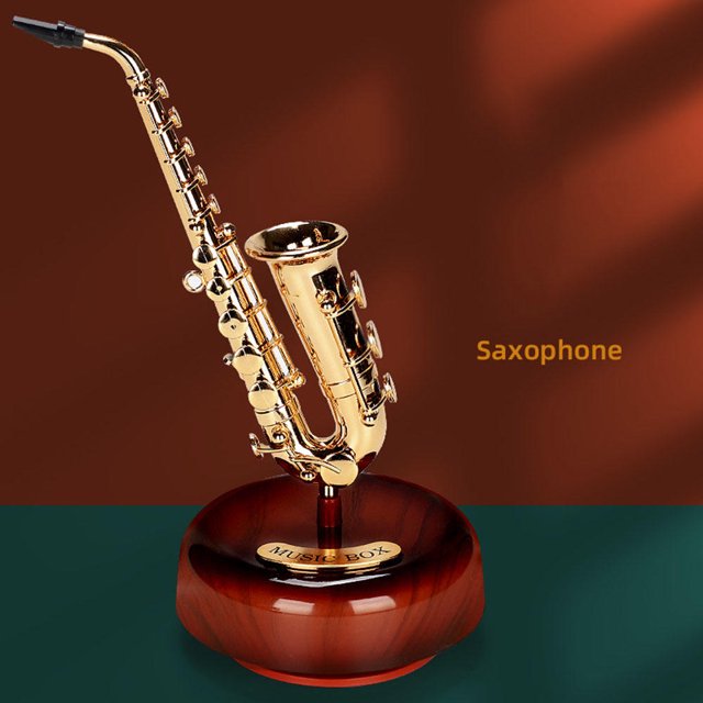 Instrument de Musique Créatif Ornement Violon Boîte à Musique Modèle Saxophone Guitare Rétro Luth avec Base Rotative, Boîte Classique Décoration Maison Cadeau