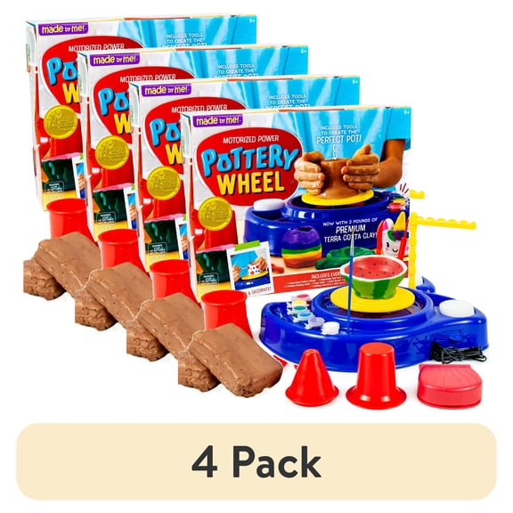 (4 pack) Made by Me My Very Own Toy Pottery Wheel Kit with Terracotta Clay, Kids Pottery Craft Set, Ages 6+, Holiday Gift for Creative Play