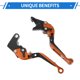 thumbnail image 5 of Palancas de freno y embrague cortas largas para Yamaha YZF R1 02-03, ajustables en 6 posiciones, palanca de freno de motocicleta de aleación de aluminio, cabeza naranja mango negro, 5 of 6