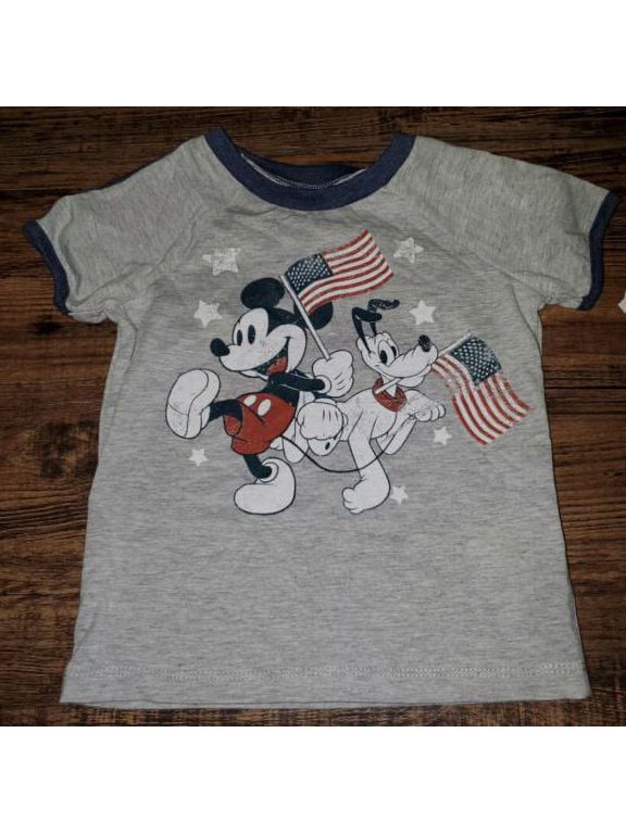 Disney Junior Gray Navy Blue Mickey Mouse Pluto American Flag Shirt 4T NWT *