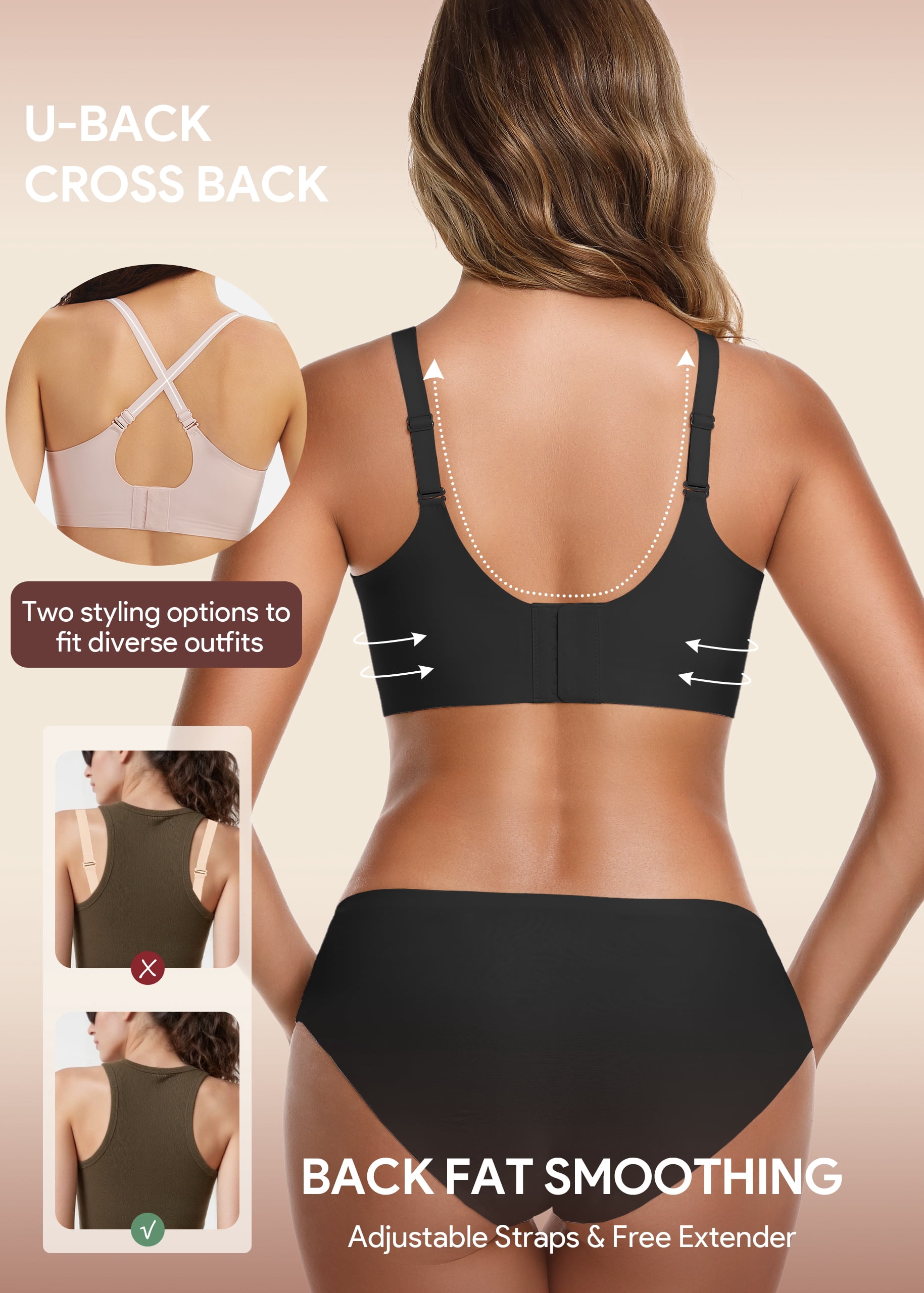 HBlife Jelly Bras for Women No Underwire 3PCS Comfort Wireless Push Up Bras Seamless Scalloped Lift Everyday Bralettes