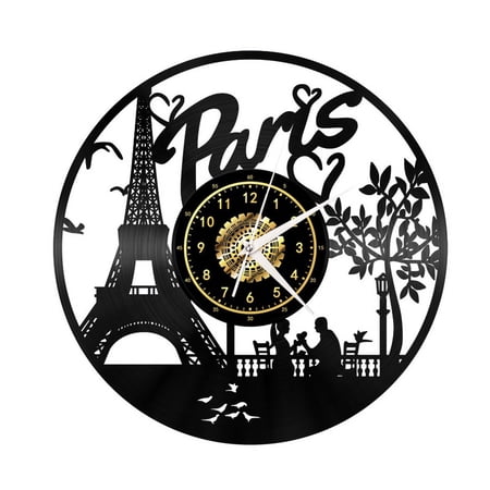 Paris France Cityscape Vintage Black Vinyl Record Wall Clock Wall Art 3D Modern Design Office Bar Room Home Decor Gift