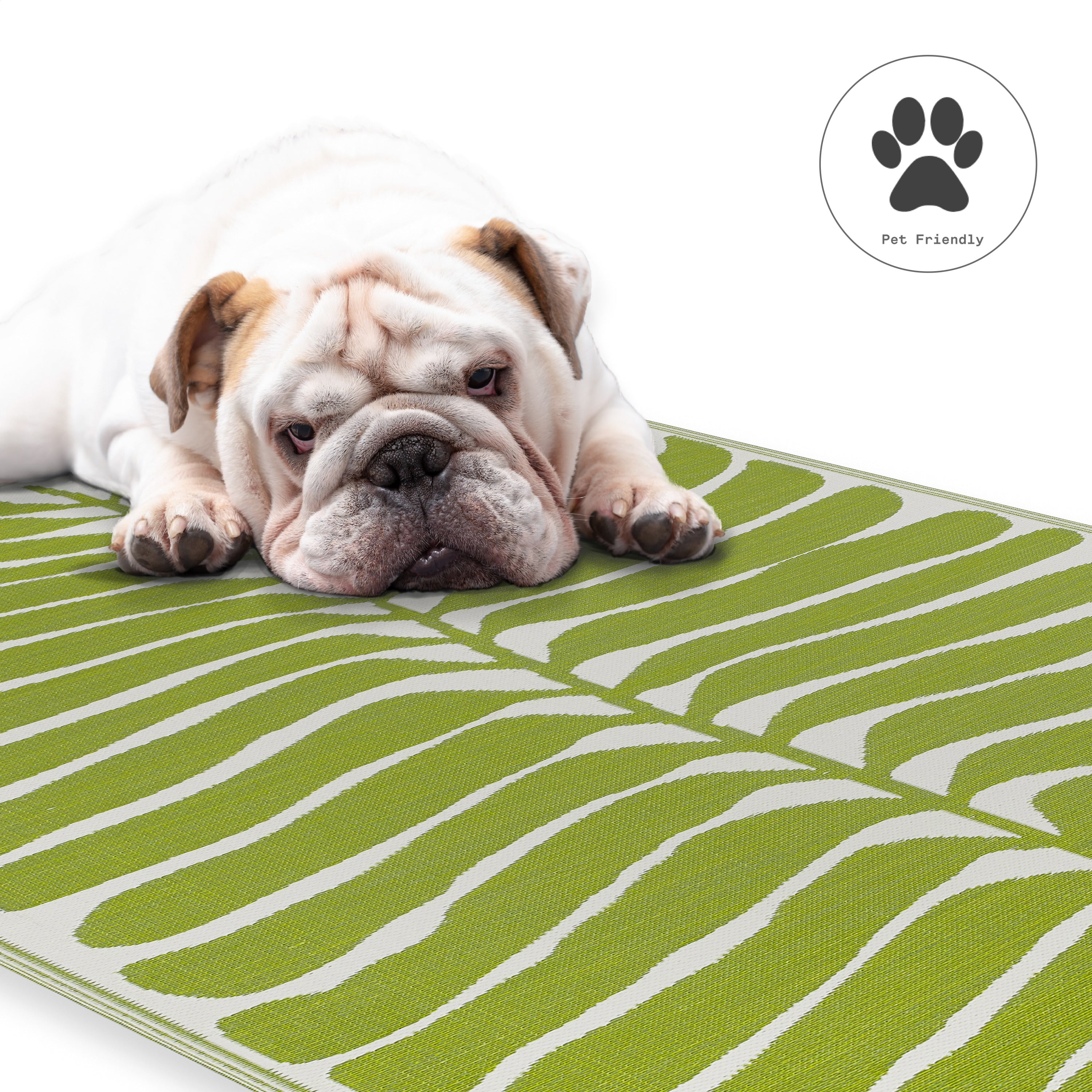 Fab Habitat Outdoor Rug - Waterproof, Fade Resistant, Crease-Free - Premium Recycled Plastic - Tropical Leaf Botanical - Patio Porch Balcony Deck - Hilo - Green - 8 x 10 ft