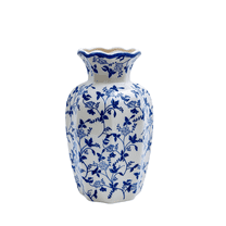 NOVATRAX Large Blue-White Ceramic Vase, Tall Decorative Flower Vase for Home Decor, 9.45"
