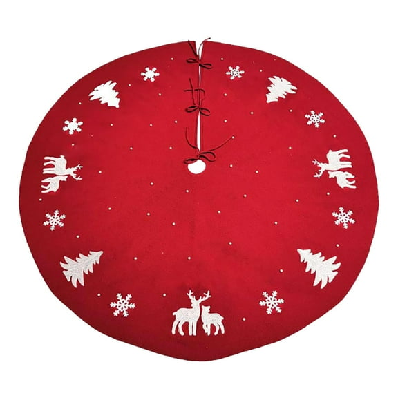 Mouliraty Christmas Tree Skirt - 48 Inch Red Felt with Reindeer and Snowflake Pattern - Festive Home Décor, Christmas Tree Decorations