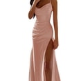 thumbnail image 2 of Deals Of The Day Clearance Women's Cocktail Dresses Women'S Dress Elegant Backless Gown Silky Satin Spaghetti Party Dress With Chest Spread Side Slit Wedding Evening Dress, 2 of 4