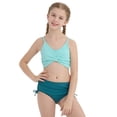 thumbnail image 3 of Girls Two Piece Criss Cross Bikini Bathing Suit Ribbed Crop Top Print High Cut Swim Bottoms for Teens 7-16, 3 of 8