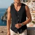 thumbnail image 5 of BLTIBY Mens Summer Linen Vest Lightweight Button Up Athletic Tank Tops Sleeveless Shirts Summer Beach Hawaiian Wear Black XL, 5 of 6
