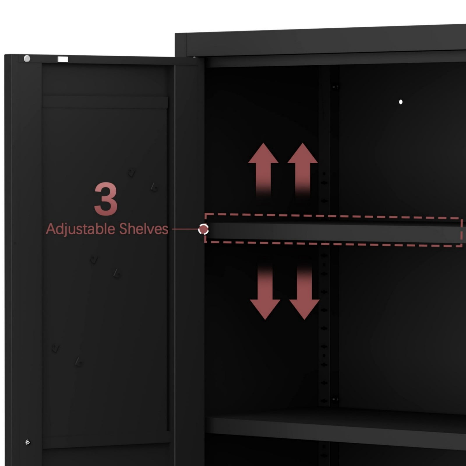 47" H Metal Storage Cabinet, 2-Door Steel Pantry Cabinet with Adjustable Shelves, Freestanding Kitchen Storage Cabinet for Living Room, Bedroom, Office, Black