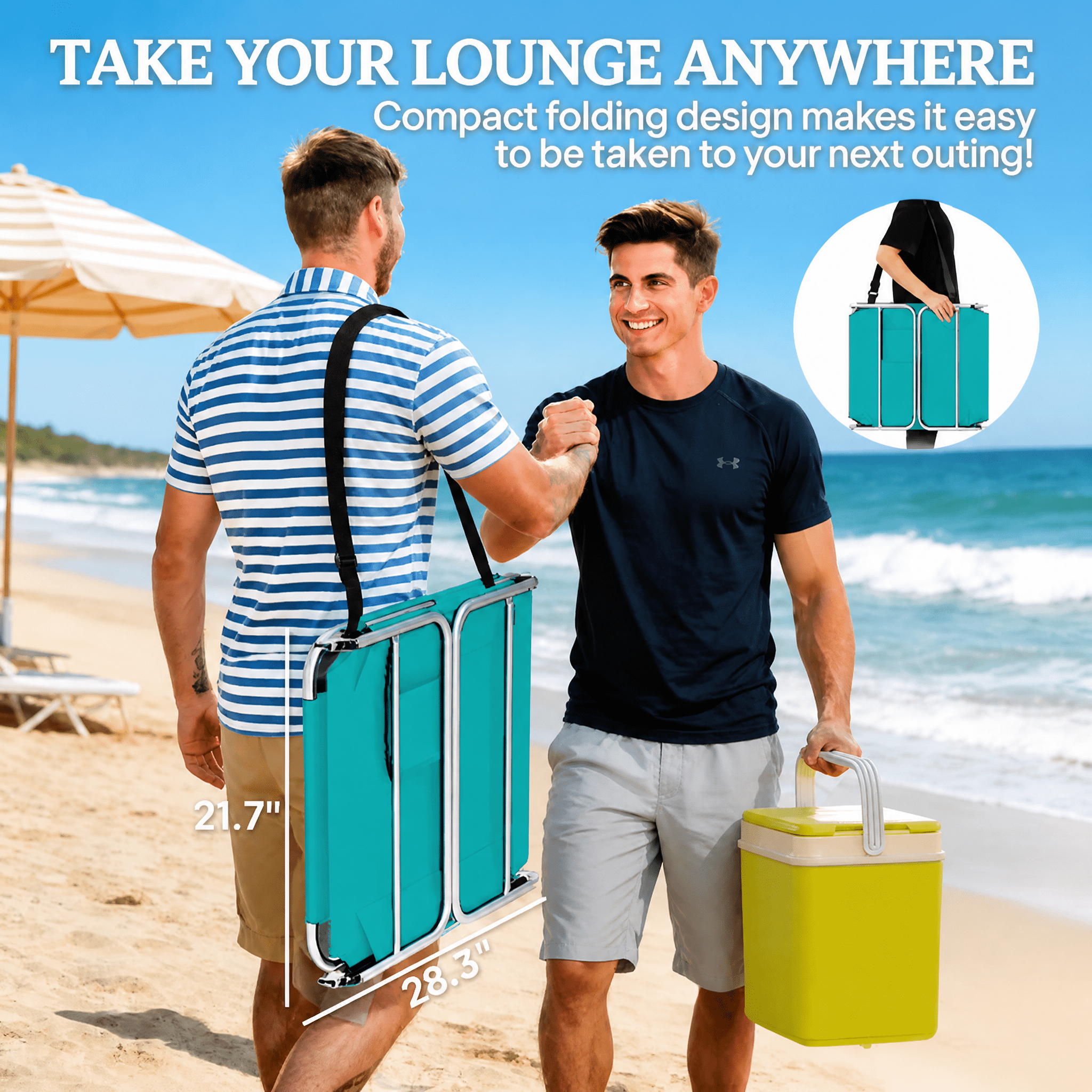 Outdoor Folding Lounge Chair 5-Position Adjustable Backrest Face Cavity & Arm Slots Sun Lounger with Side Pocket Carry Strap Breathable Oxford Fabric for Beach Pool Patio