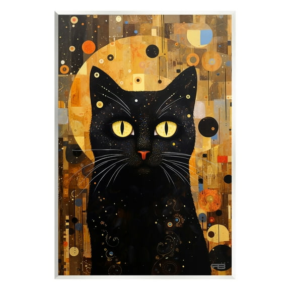 Stupell Industries Black Cat with Modern Pattern Animals & Insects Painting Unframed Art Print Wall Art, 10 x 15