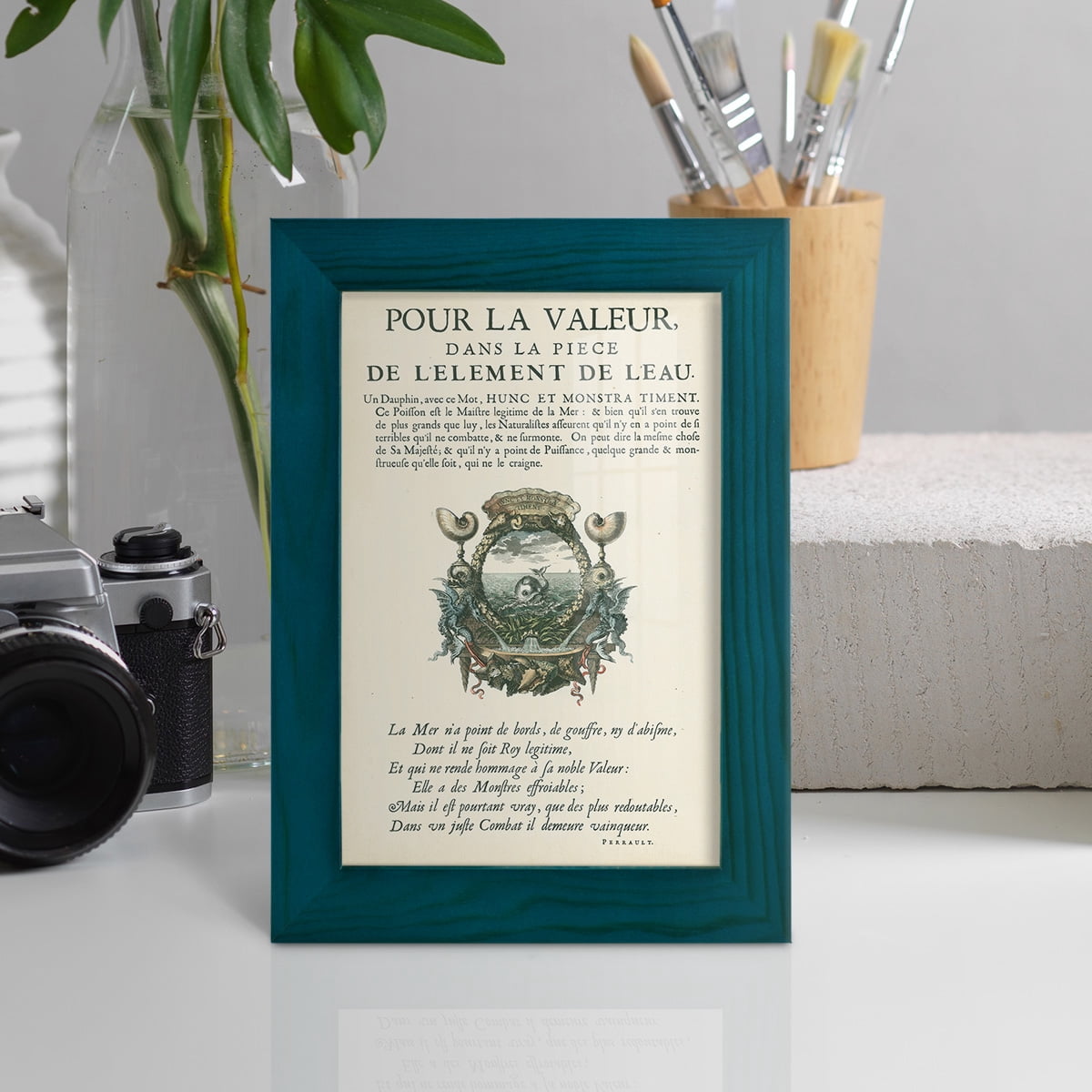 Printed Embellished Bookplate VII - Framed Print w/glass - Ocean Blue