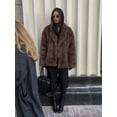 thumbnail image 2 of Abrigo de piel sintética esponjosa con solapa de Chocolate para mujer, chaqueta acolchada gruesa de manga larga, ropa de abrigo cálida elegante, otoño e invierno, nuevo, 2 of 5