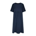 thumbnail image 2 of Jamsmile Women Dress Summer Casual Loose Cotton Linen Round Neck Five Point Sleeve Maxi Dresses Ladies Beach Long Sundress, 2 of 8