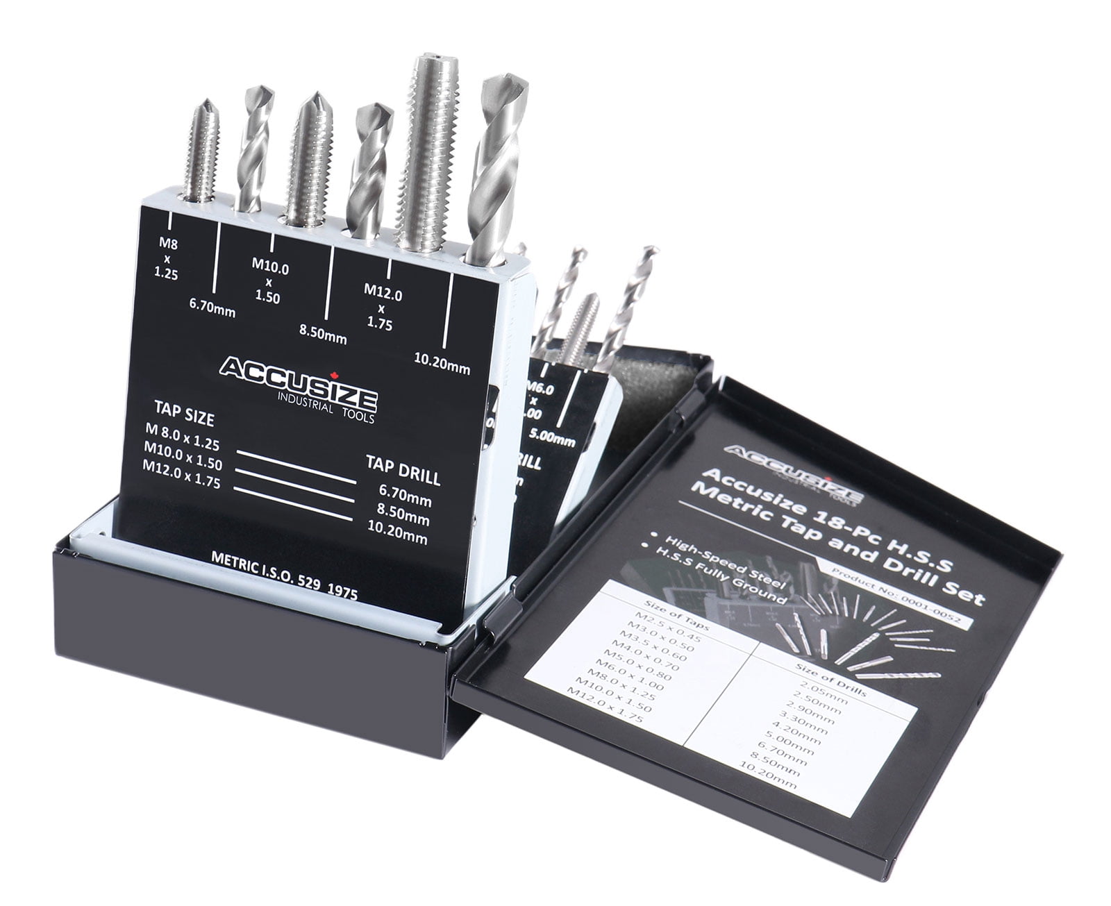 Accusize 18 Pc HSS Tap and Drill Set, Metric, 0001-0052