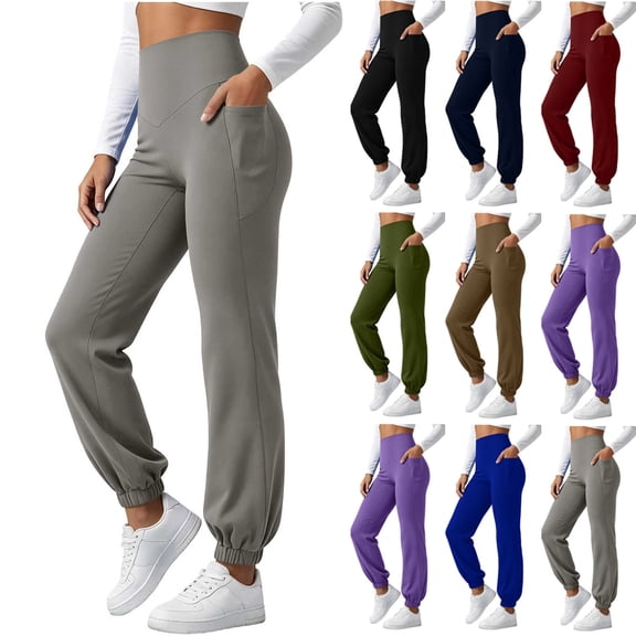 VBVC Women's High Waisted Yoga Joggers , Soft Stretchy Workout Pants For Women , Ladies' Casual Running Gym Trousers with Pockets, *Gray , Large
