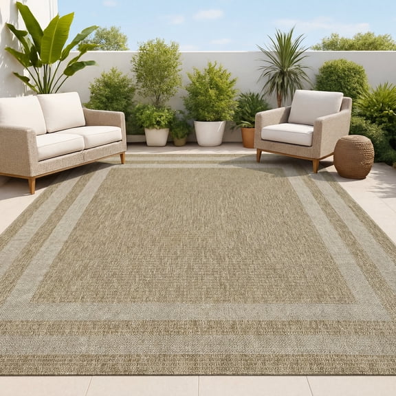 JONATHAN Y FXV204A-8 Frenzy Smart Jute Minimalist Boho Inset Border Natural/Beige 8 ft. x 10 ft. Indoor/Outdoor Area Rug