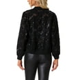 thumbnail image 3 of INSPIRE CHIC Women's Sequin Long Sleeve Zipper Sparkly Party Bomber Jacket L Black, 3 of 6