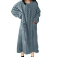 thumbnail image 5 of Aobny Flannel Winter Womens Nightgowns Blue Crew Neck Long Sleeve Solid Long with Pockets Adults Nightgowns Casual, 5 of 8