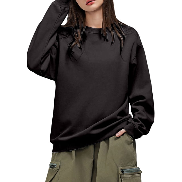 WTXUE Chandail Col Rond Chandail en Molleton Tunique Chandail en Molleton Surdimensionné Chandails en Molleton à Capuche Col Rond Pulls Décontractés Hauts Confortables Automne 2025 Pulls Décontractés Chandails en Molleton d'Hiver Mode Chandail en Molleton Gris Foncé S