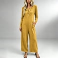 thumbnail image 2 of Womens Jumpsuits Knit Button Long Sleeve Jumpsuit Waffle Casual Round Neck Wide Leg Romper With Pockets Fall Winter Daily Wear, 2 of 7