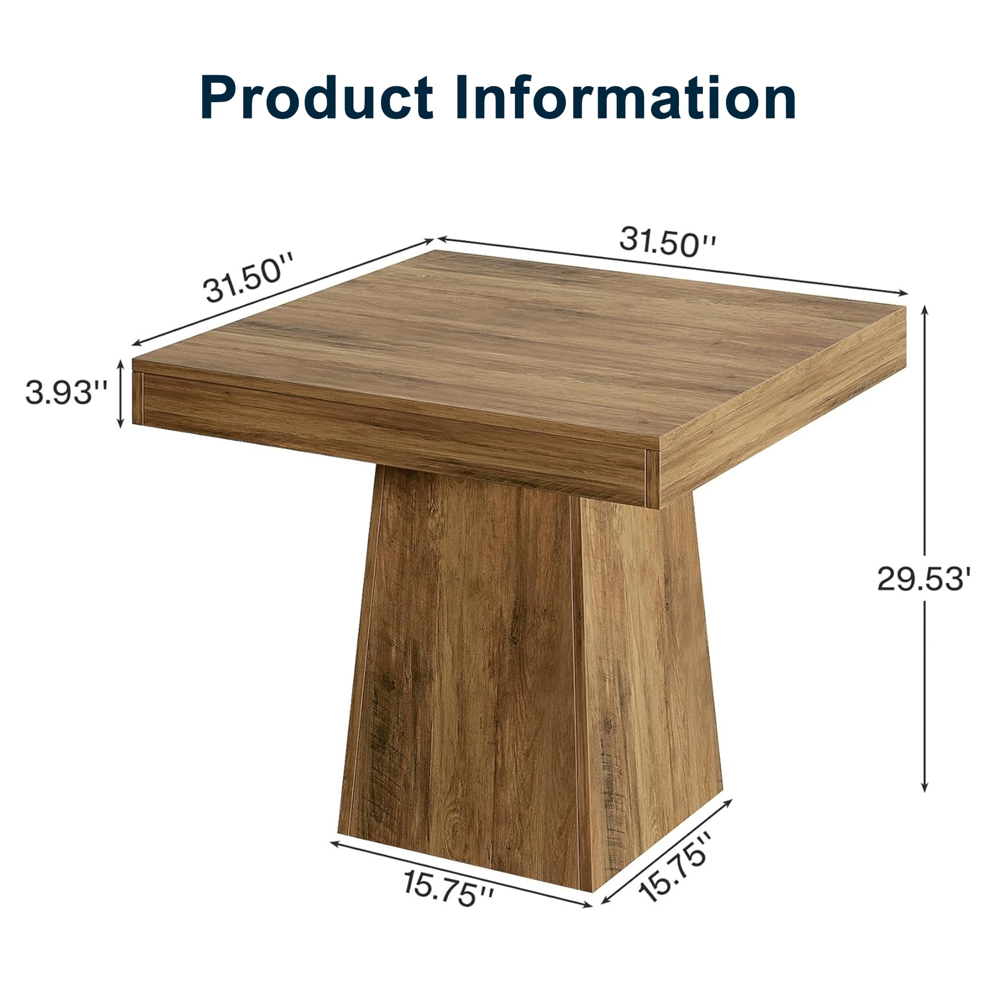 Demi Bonn 31" Modern Square Dining Table for 4 People, Wood Farmhouse Kitchen Dinner Table for Dining Room, Living Room Furniture, Brown