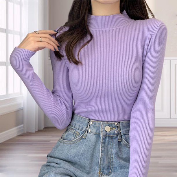 MUJERES LIGHTES PUNTOS PUNTOS de TORUR MEDIO CASUAL SOFT WEATWARD SUÉTER DEL de OFICINA de OFICINA de OFICINA de OFICIN Púrpura Soledad Suéter de punto de mujer