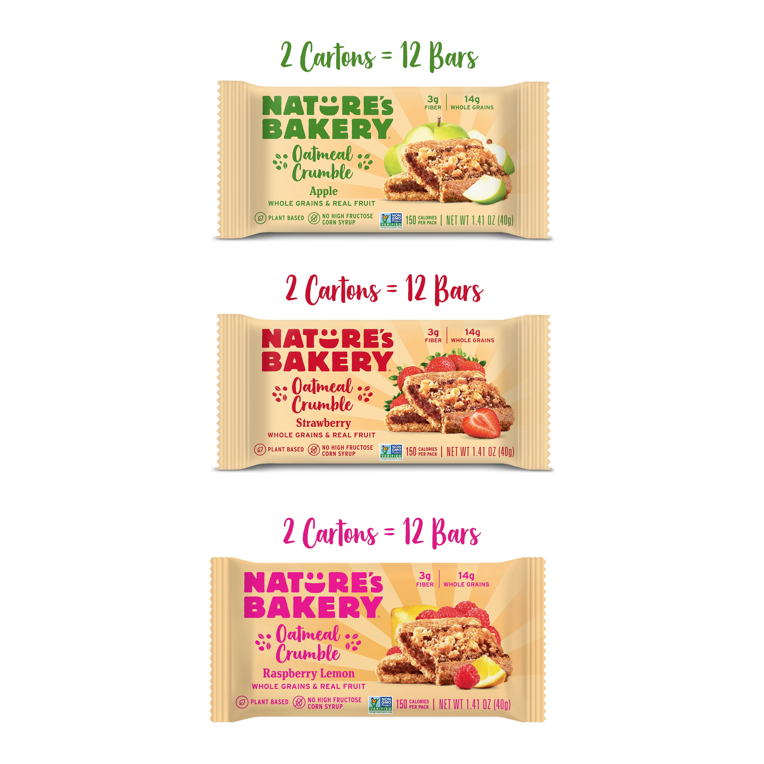 Nature's Bakery Oatmeal Crumble Variety Pack, 1.41 oz Snack Bars (36 Ct), Non-GMO, Plant-Based