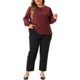 thumbnail image 2 of Agnes Orinda Plus Size Tops for Women Crew Neck Pleated Work Office Long Sleeve Blouses Shirts 1X Burgundy, 2 of 6