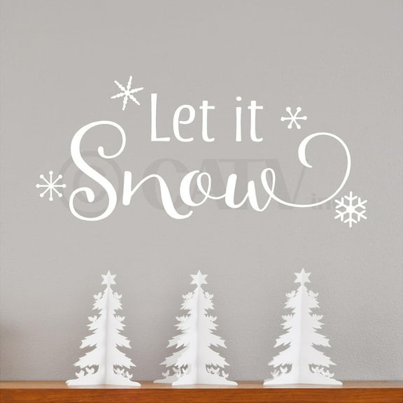 Let it Snow with Snowflakes Wall Decal Saying Vinyl Lettering Quote Sticker Christmas Holiday Decals - Size: 12.5"H x 27"L - Color: White