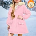 thumbnail image 2 of HAOTAGS Winter Coats for Girls, Thickened Fall Winter Hooded Jacket Zip Up Mid-length Outerwear with Pockets Pink 7 Years, 2 of 10