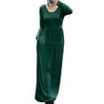 thumbnail image 3 of MAWCLOS Robe Maxi pour Femmes Robe à Col Rond Manches Longues Évasée Vacances Couleur Unie Vert Noirâtre S, 3 of 9